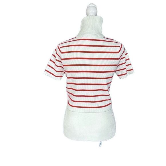 Callahan Lucy Red & White Stripe Turtleneck Short Sleeve Cropped Sweater Size XS - Picture 4 of 11